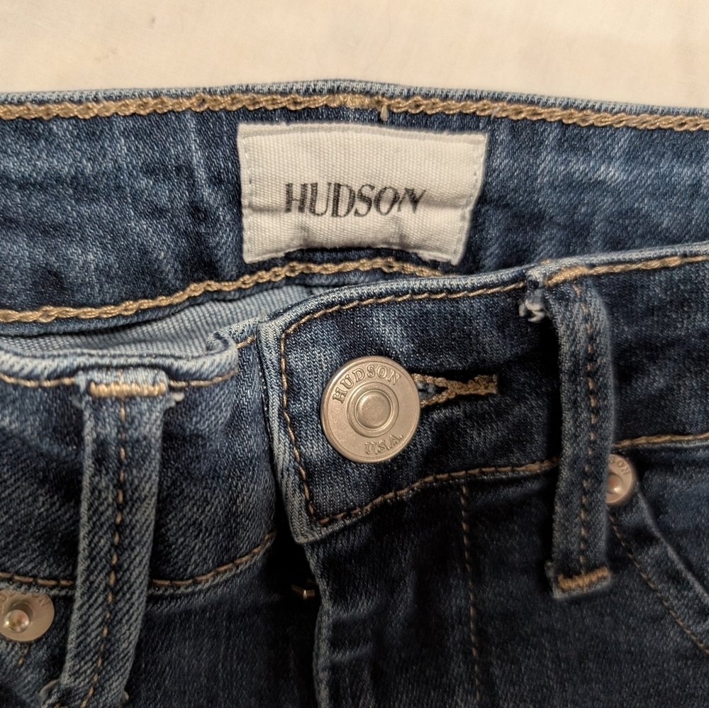 Hudson Girls Blue Skinny Jeans With Button Pockets Size 7 - Picture 4 of 5